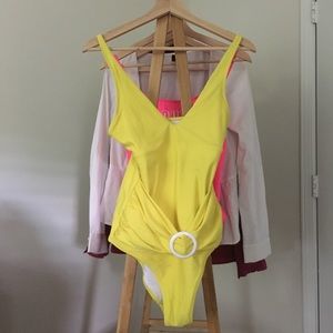 Old Navy Bright Yellow Belted One Piece Swim Suit
